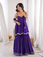 Chinon Mirror Work Kurta Set with Palazzo & Dupatta