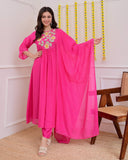 Heavy Embroidered Cotton Kurti Set with Dupatta