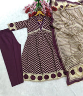 Mirror Embroidered Anarkali Kurti Set—