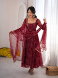 Red bandhni Digital Print Mirror Work Anarkali Set
