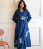 Blue Pure Soft Cotton Flower Dress with Pants