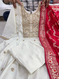 Cream elegance with this regal Anarkali Flared Kurti Set,