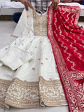 Cream elegance with this regal Anarkali Flared Kurti Set,