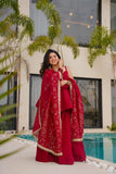 Women Tabby Organza Mukaish Work Kurta Set with Sharara & Dupatta