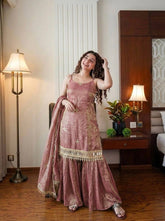 Brown Fendy Silk 3-Piece Set – Elegant Festive Ready