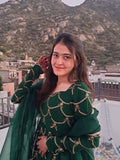 Green heavy embroidery anarkali suit set