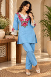 DIVA-165 – Blue Women's Embroidered Rayon Slub Co-Ord Set