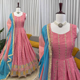 Elegant Chinon Silk Anarkali 3-Piece Set
