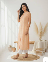 Digital Print Sleeveless Kurti Set with Embroidered Bottoms