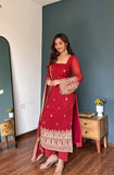Embroidered Faux Georgette Kurta Set with Dupatta