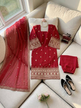 Embroidered Faux Georgette Kurta Set with Dupatta
