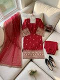 Embroidered Faux Georgette Kurta Set with Dupatta
