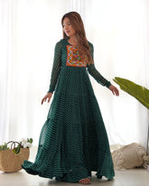 Royal Elegance –Green Laheriya Anarkali Gown