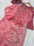 3 piece pink printed shrug set