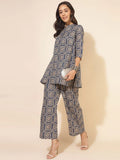 Blue bagru print cotton cord set