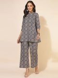 Blue bagru print cotton cord set