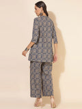 Blue bagru print cotton cord set