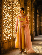 Sequinned Embroidered yellow Gown Set with Dupatta