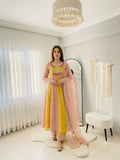 Sequinned Embroidered yellow Gown Set with Dupatta