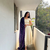 Cream Anarkali Dress with Navy Blue Dupatta – Elegant Women’s Ethnic Wear