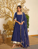 Royal Blue Festive Bandhej Print Gown Set