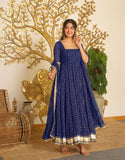 Royal Blue Festive Bandhej Print Gown Set