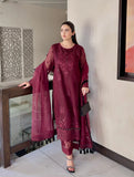 Designer Mahroon Embroidered 3-Piece Suit Set