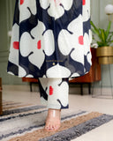 Black & White Color Floral Printed Terry Cotton Kurta Pant set