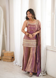 Ethnic Silk 3-Piece Set with Embroidery Work & Bell Bottom Pants