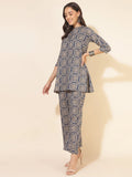 Blue bagru print cotton cord set