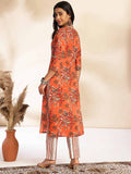 Rust Cotton Floral Regular Kurta Set