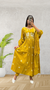 *Bandhej ethnic embroidery 3 Colour Kurta Set