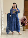 Anarkali kurta set with Cotton Pant & Malmal Dupatta embroidery pattern.