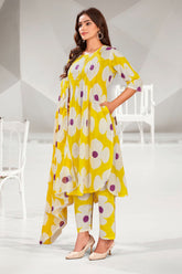 White & Yellow Printed floral design With Dupatta