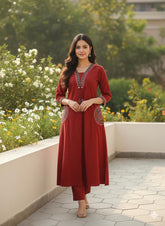 Cotton Flex Embroidered Kurti Set