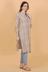 Cream and brown stripes cotton viscose kurti - Style Like A Diva