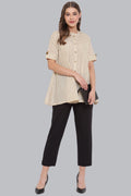Cream Cotton Striped Pleated Top