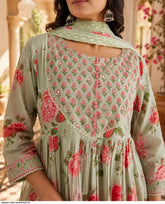 Ruhi Pista Green Floral Printed Anarkali Suit Set with Dupatta