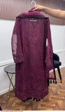 Designer Mahroon Embroidered 3-Piece Suit Set
