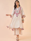 Cotton Embroidered & Mirror Work Kurta with Palazzo