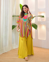 Yellow Multi Muse Handwork Kaftan Crepe Sharara Set