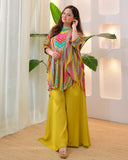 Yellow Multi Muse Handwork Kaftan Crepe Sharara Set