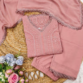 Pink chikankari embroidery 3 pic suit