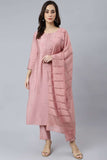 Light Pink Poly Silk Thread Work 3 Piece Set - Style Like A Diva