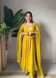 Yellow Georgette Sequence Embroidery Suit