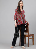 Maroon - Block - Print - Flared - Top - Style Like A Diva