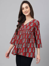 Maroon - Block - Print - Flared - Top - Style Like A Diva