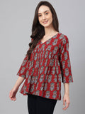 Maroon - Block - Print - Flared - Top - Style Like A Diva