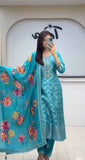 Blue Premium Chanderi Kurti Set,
