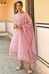 Mauve Poly Silk Floral Embroidery 3 Piece Set - Style Like A Diva